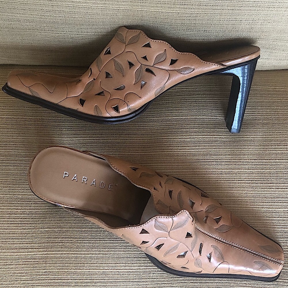 Fall Leather Cut out Pointed Toe Square Toe Vintage Heels Mules Y2K
